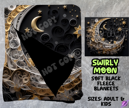 SWIRLY MOON - SOFT BLACK FLEECE THROWS 8 - PREORDER CLOSING 2/21