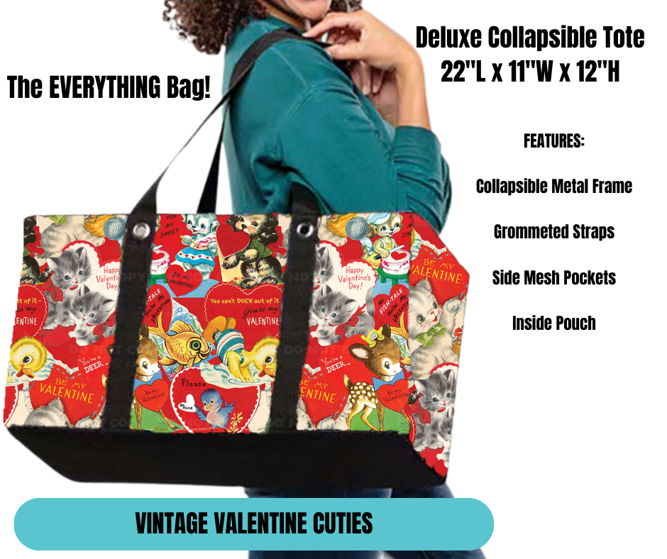 Vintage Valentine Cuties Collapsible Tote