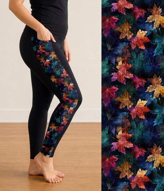 RTS - Watercolor Leaves Side Panel Leggings with Pockets