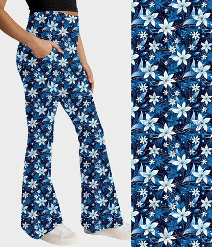 RTS - White Blooms Flare Leggings w/ Pockets