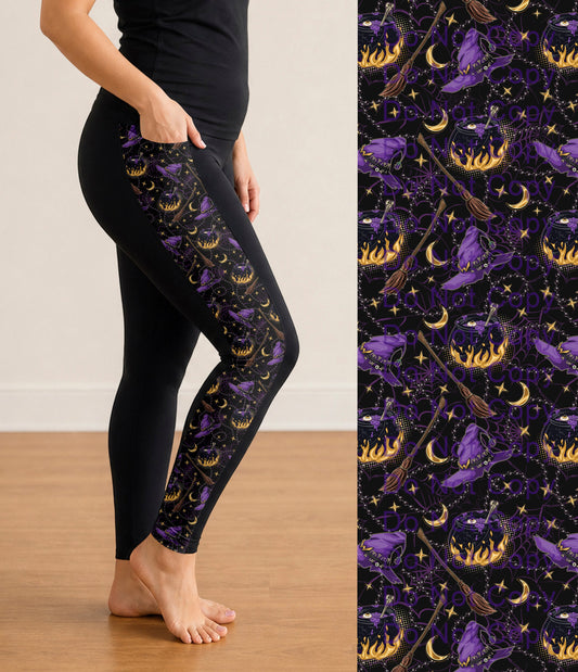 RTS - Witchin Hat and Brew Side Panel Leggings with Pockets