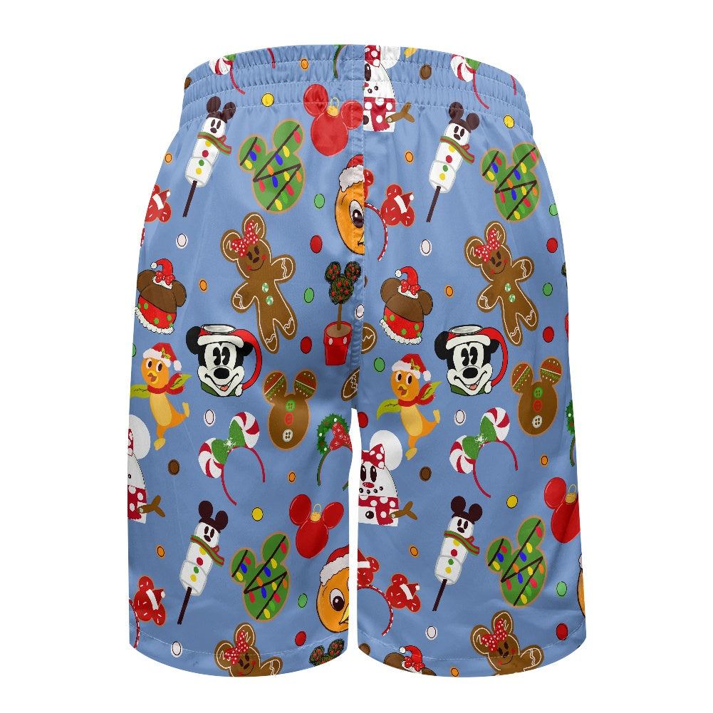 Christmas Sketch All-Over Print Men's Beach Shorts