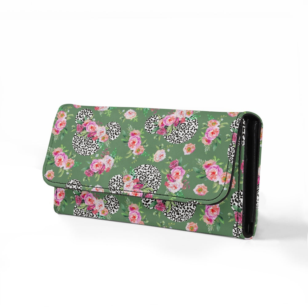 Floral Cheetah Green Long Folding Wallet