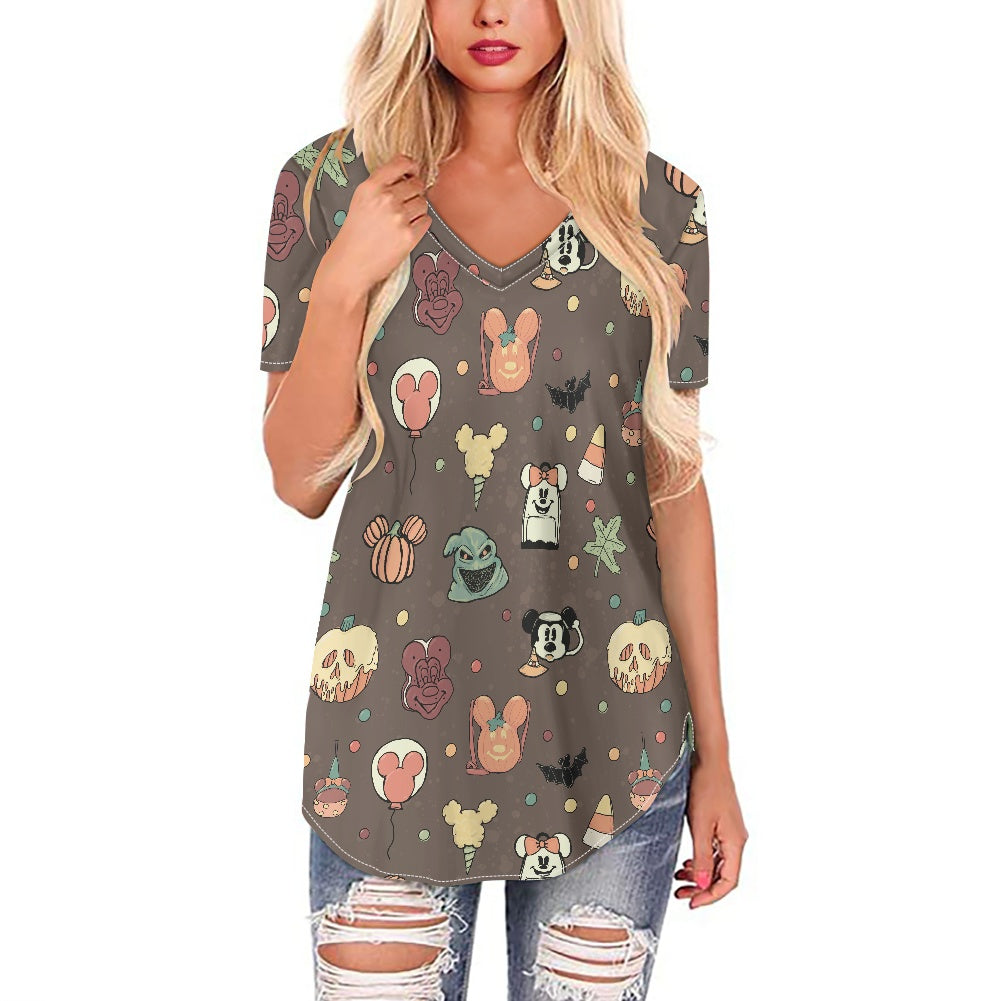 Boho Halloween Brown Women's V-neck Top