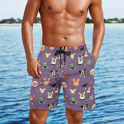 Boho Halloween Purple All-Over Print Men's Beach Shorts