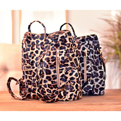 Vegan Leather Backpacks With Guitar Strap LEOPARD BROWN