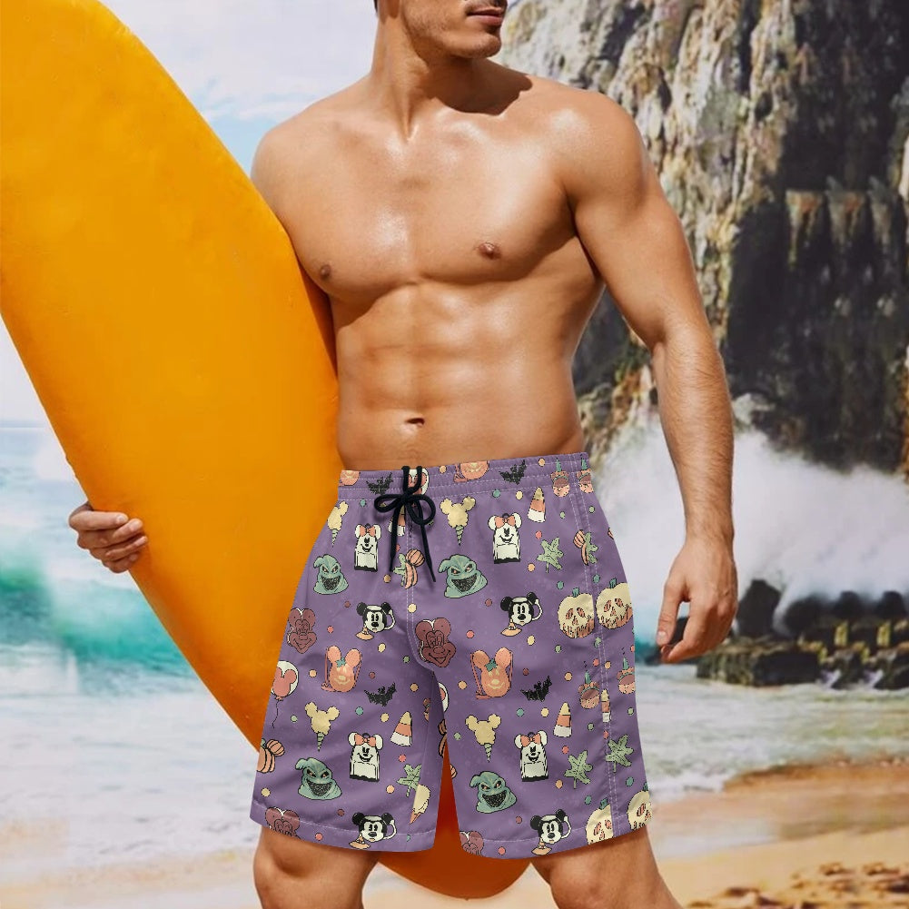 Boho Halloween Purple All-Over Print Men's Beach Shorts