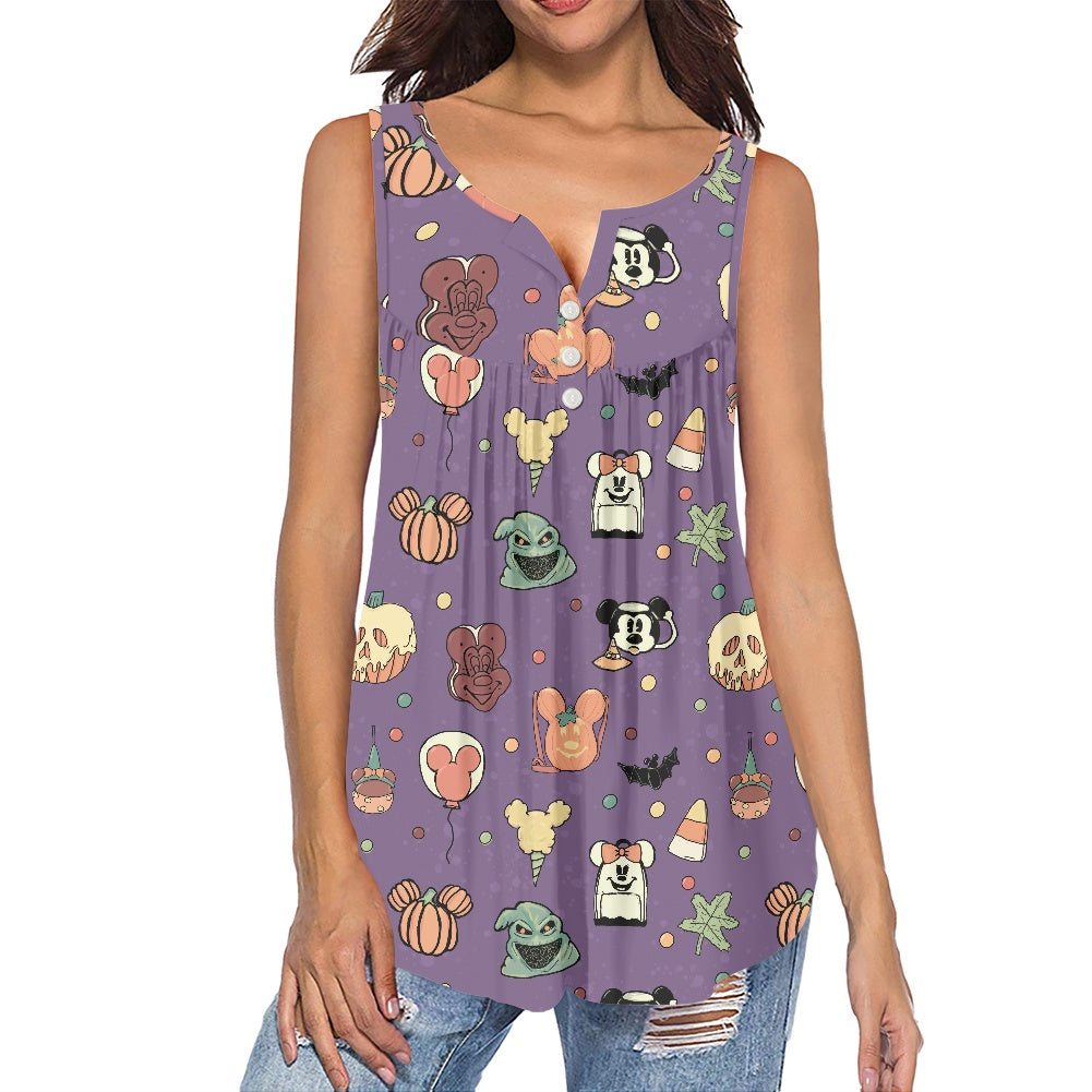 Boho Halloween Purple All-Over Print Women's Sleeveless V-Neck Top