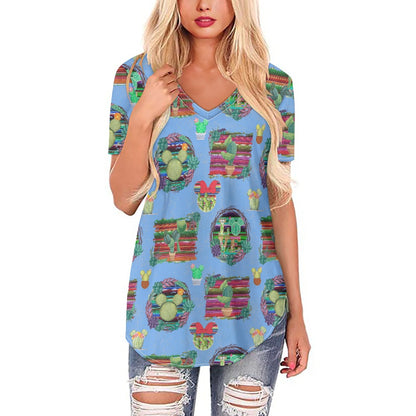 Mouse Cactus Women's V-neck Top