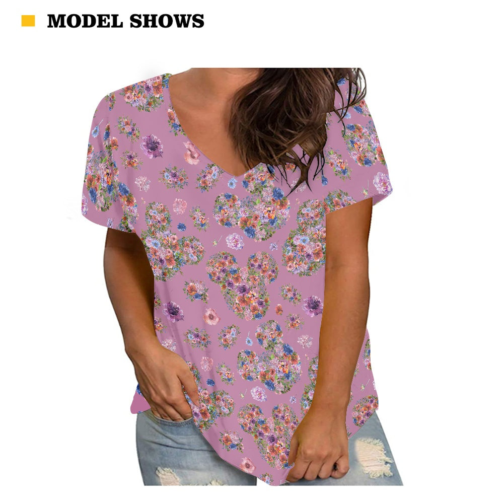 Floral Mouse Women's V-neck Top