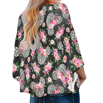 Floral Cheetah Black Women‘s’ V-neck Streamers Blouse