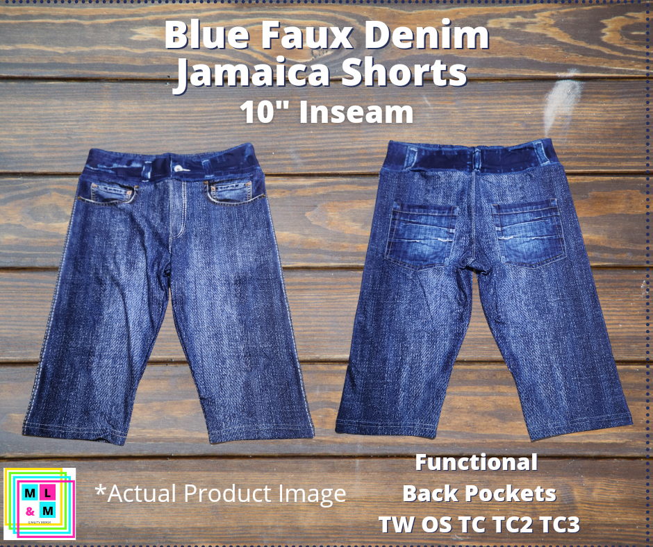 Blue Faux Denim Jamaica Shorts w/ Back Pockets
