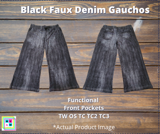 Black Faux Denim Capri Gauchos