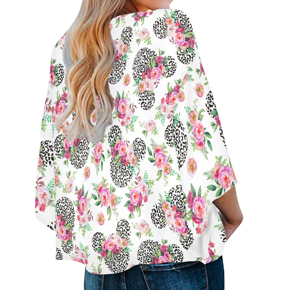 Floral Cheetah White Women‘s’ V-neck Streamers Blouse