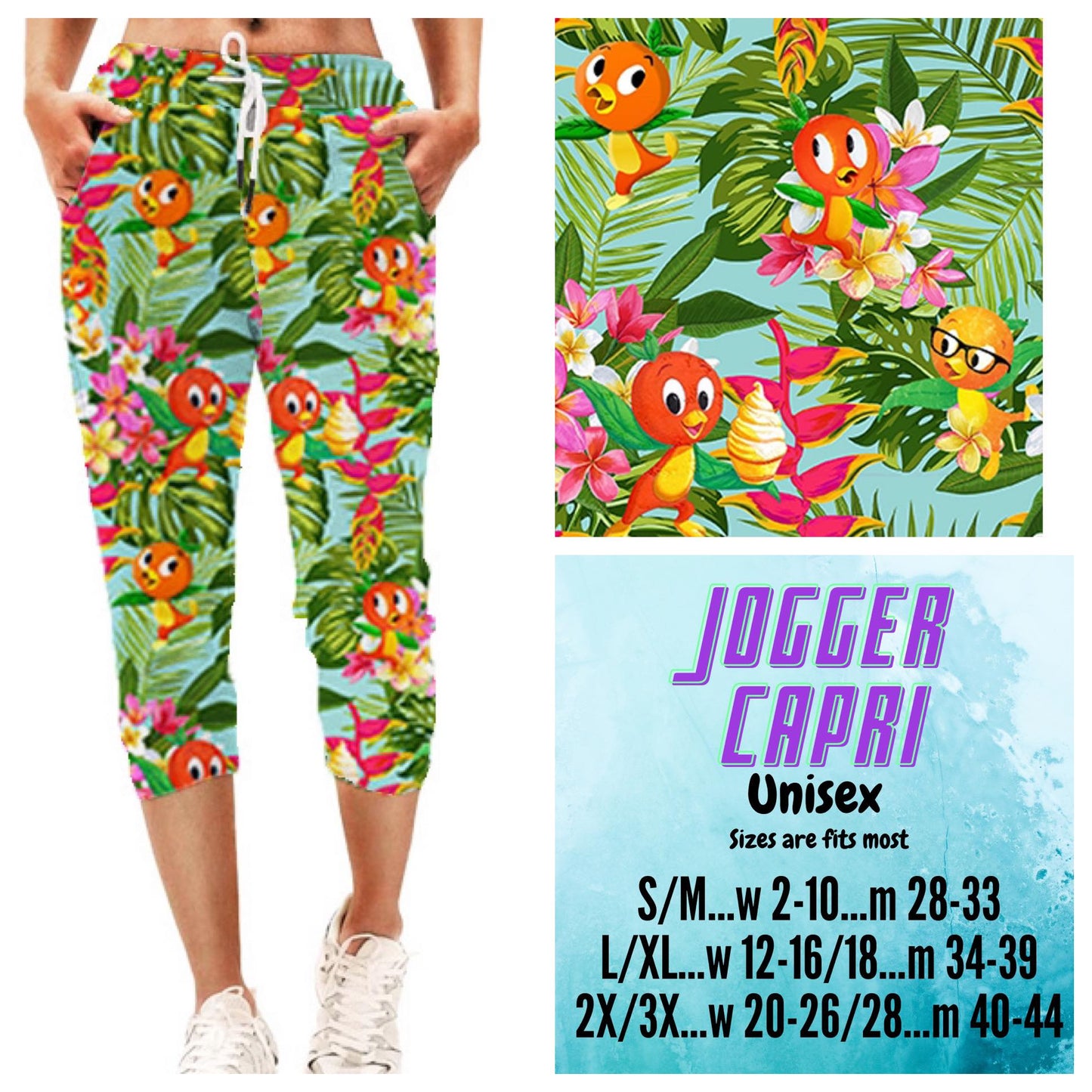Tropical Orange Bird -Jogger Capri