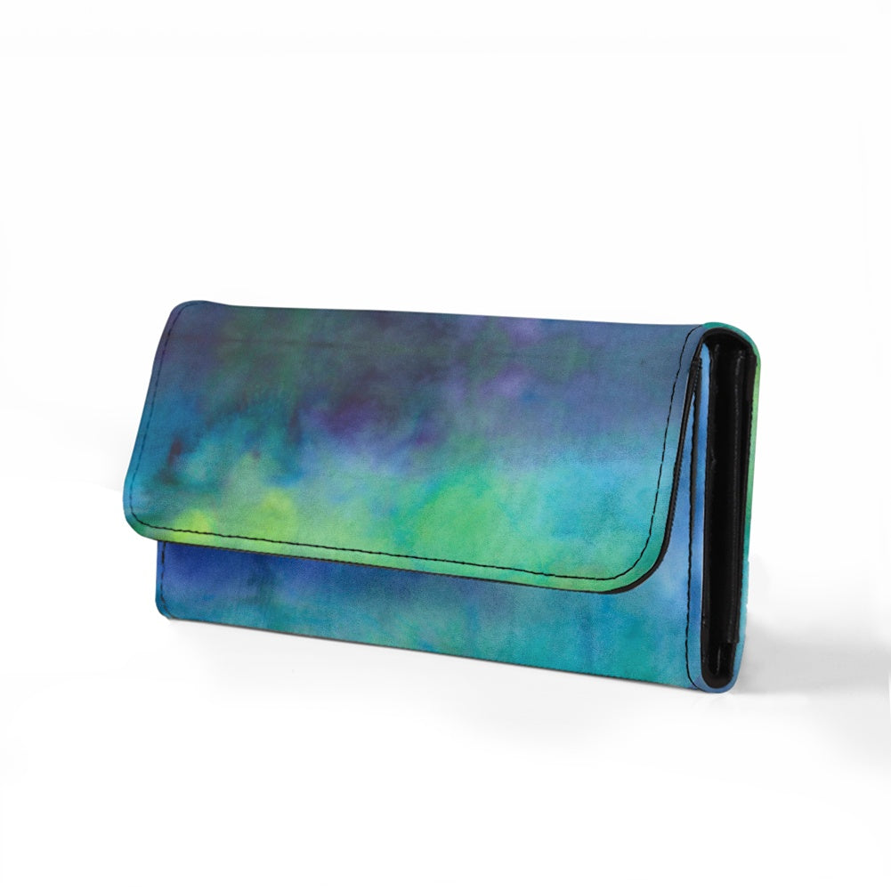 Aqua Tie Dye Long Folding Wallet