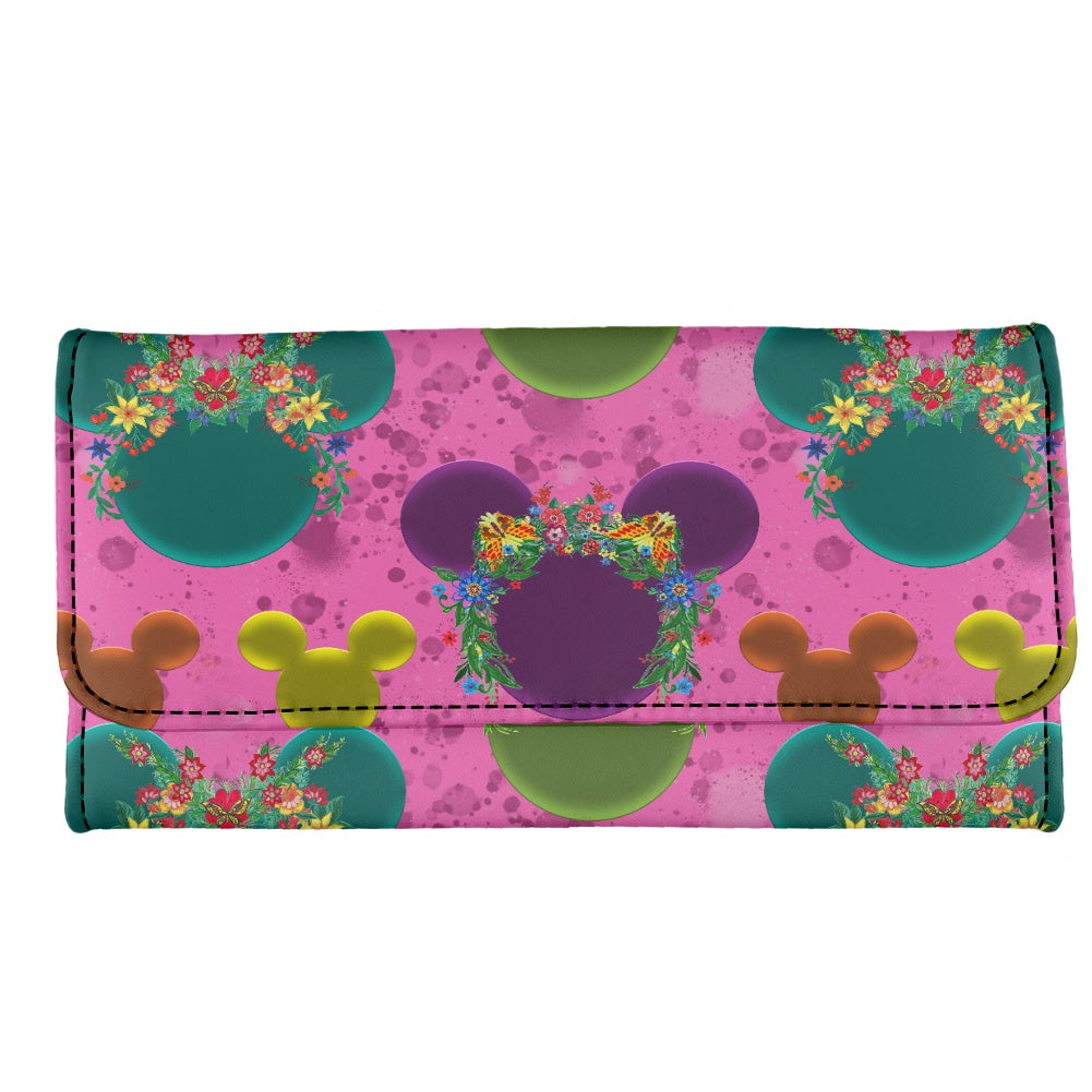 Neon Floral Ears Long Folding Wallet