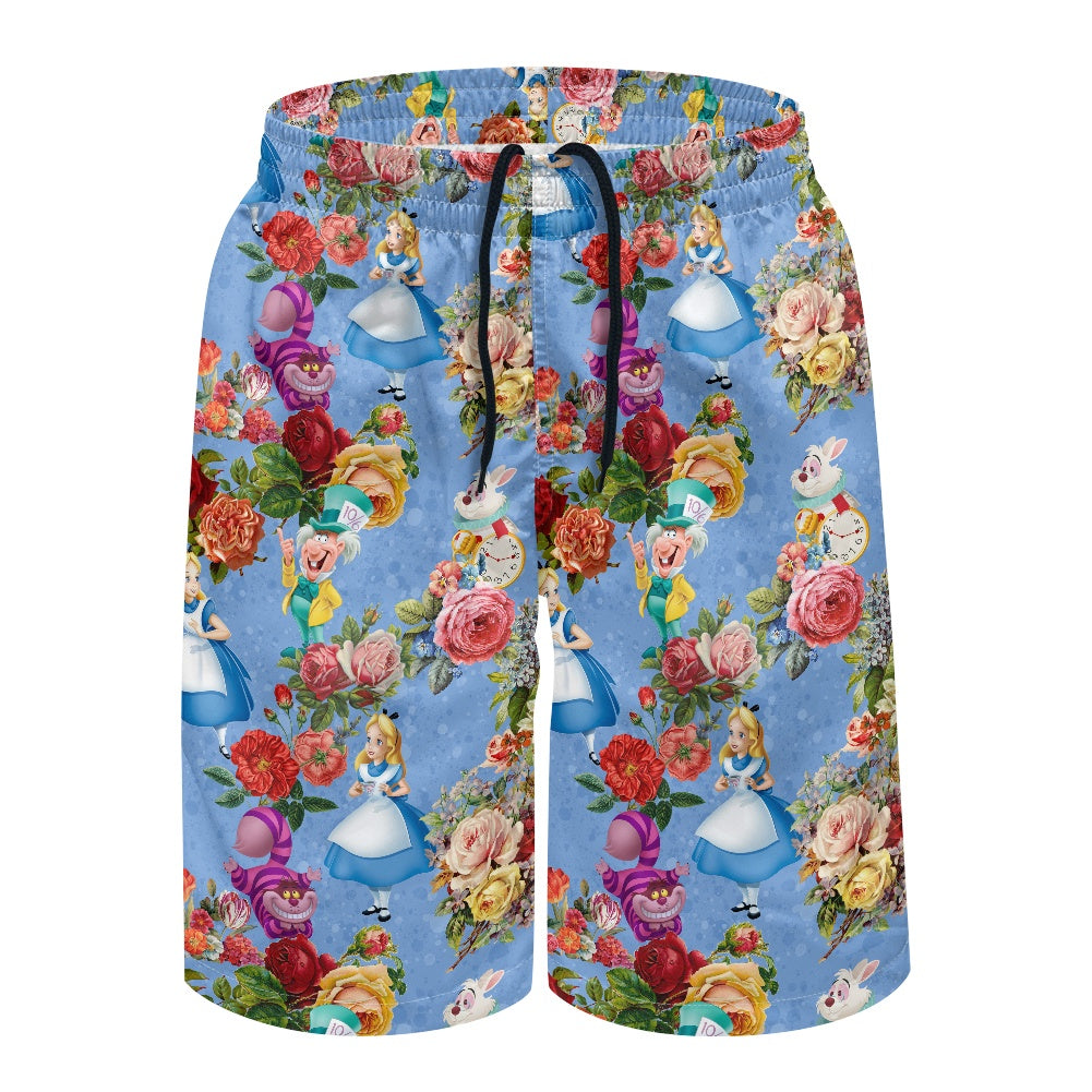 Wonderland All-Over Print Men's Beach Shorts