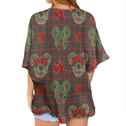 Christmas Wreaths Women's cardigan chiffon shirt