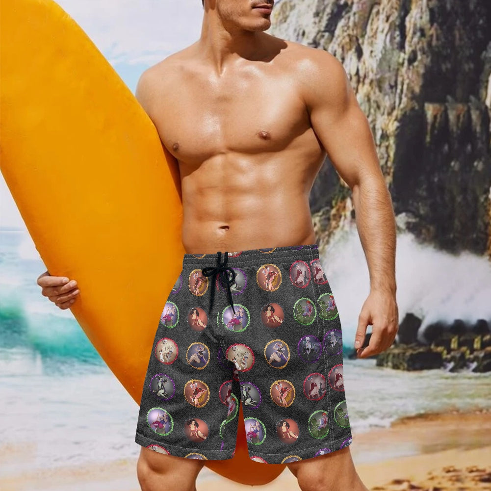 Villain Babes All-Over Print Men's Beach Shorts