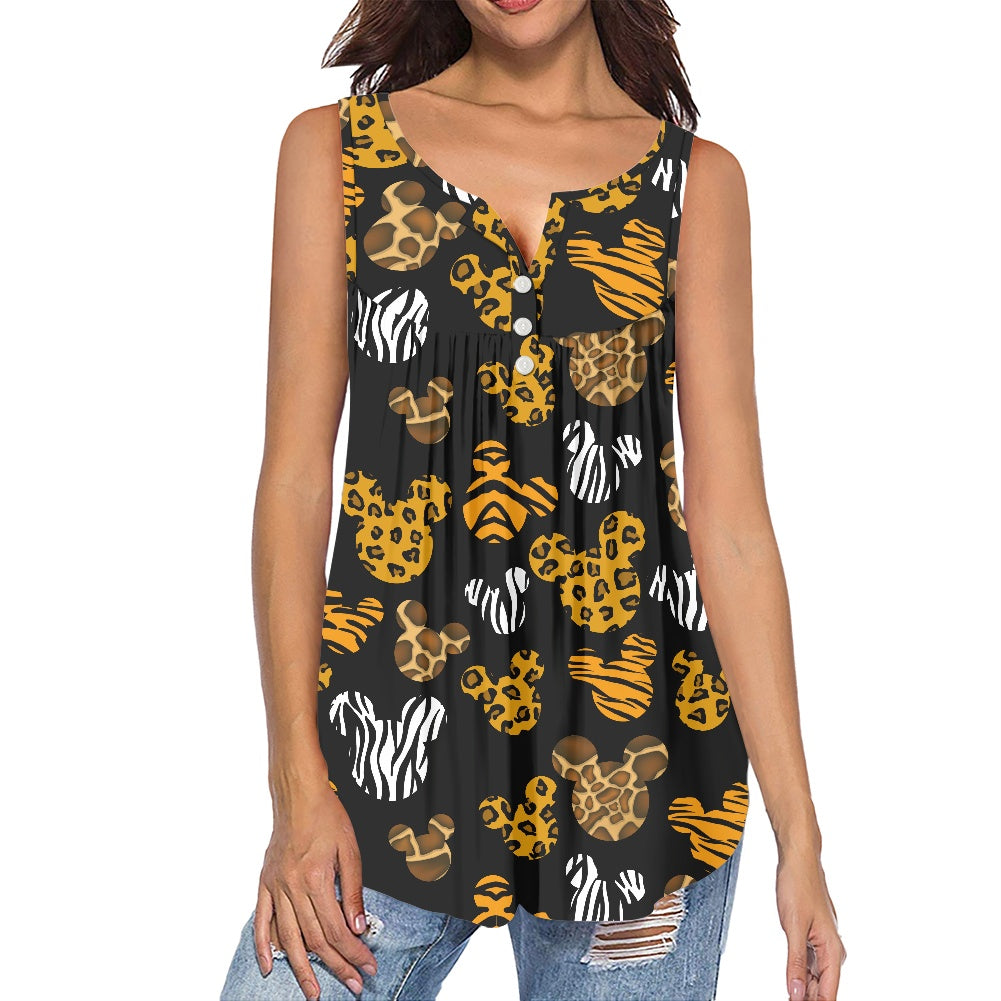 Safari Ears All-Over Print Women's Sleeveless V-Neck Top