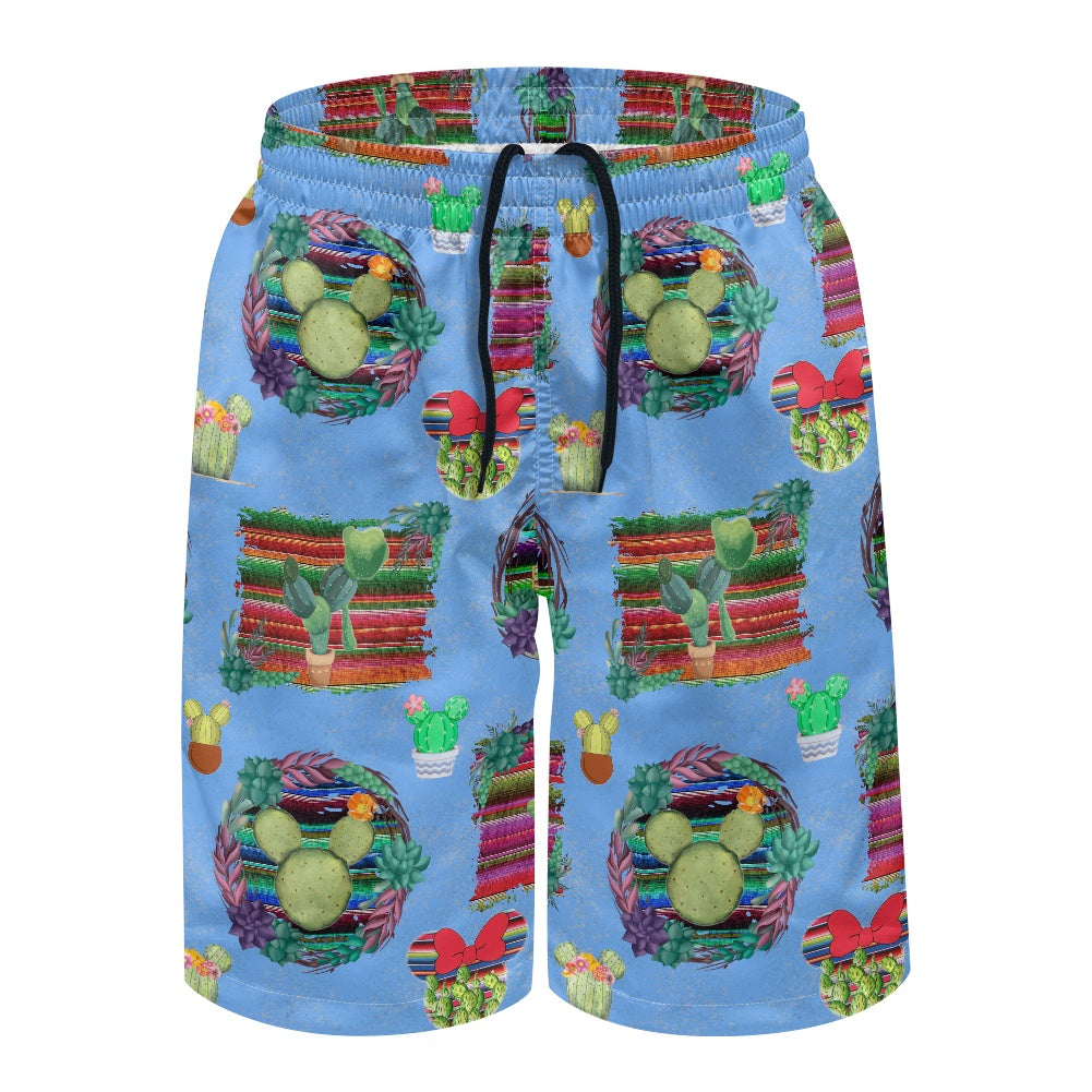 Mouse Cactus All-Over Print Men's Beach Shorts