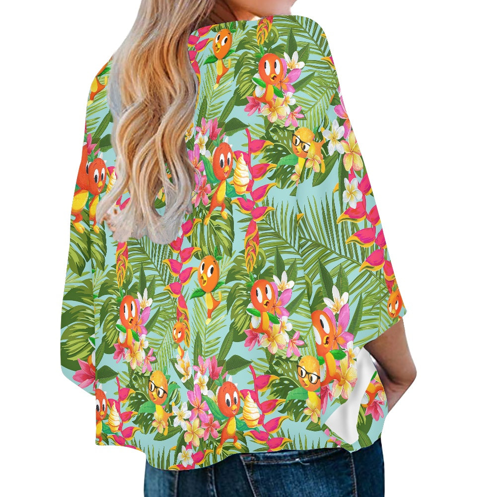 Tropical Orange Bird Women‘s’ V-neck Streamers Blouse