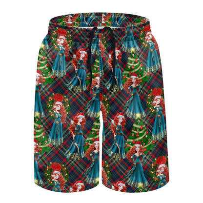 Scottish Christmas All-Over Print Men's Beach Shorts