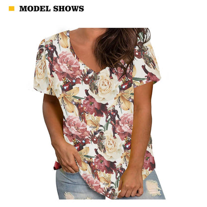 Floral Iron Women's V-neck Top