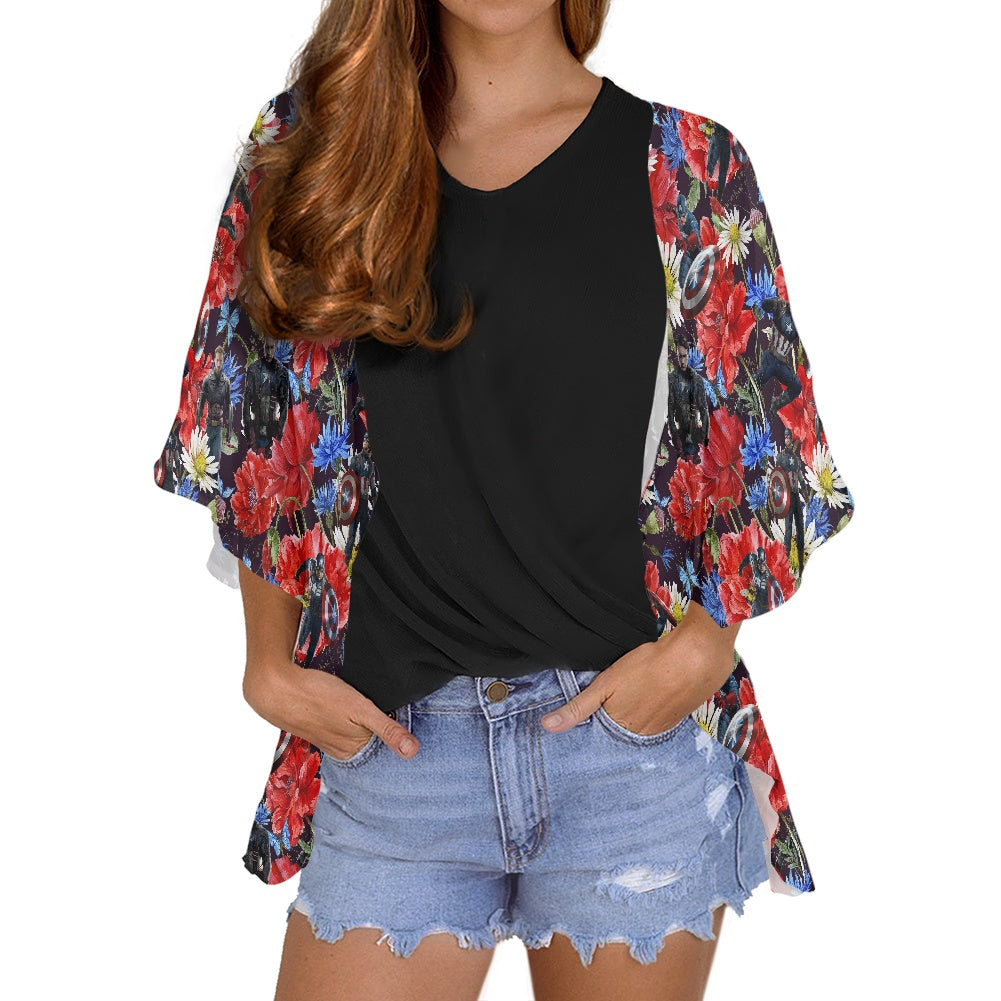 Floral Cap Women's cardigan chiffon shirt