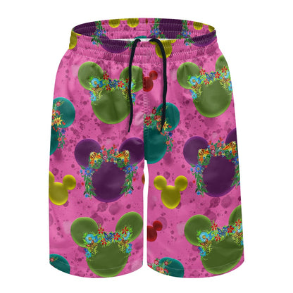 Neon Floral Ears All-Over Print Men's Beach Shorts