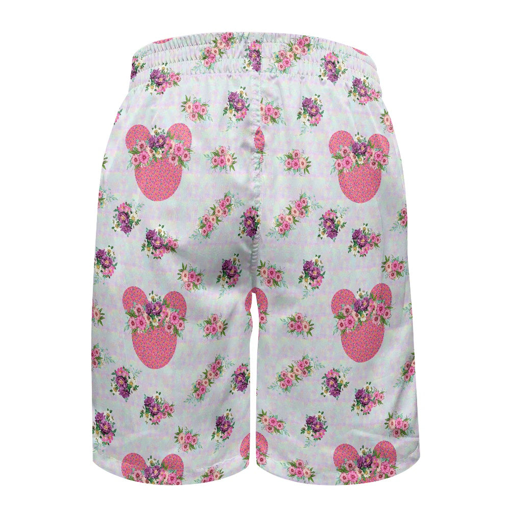 Pink Mouse Crown All-Over Print Men's Beach Shorts