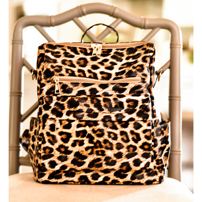 Vegan Leather Backpacks With Guitar Strap LEOPARD BROWN