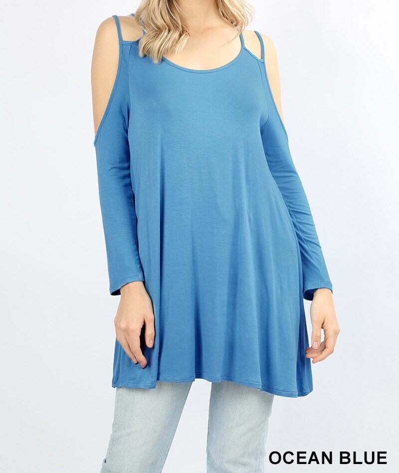 Zenana-Cold Shoulder Top- Ocean Blue