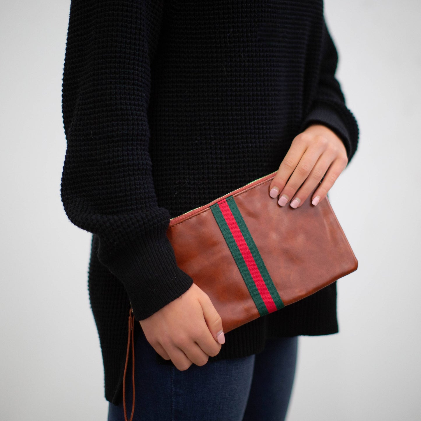 Preppy Stripe Zipper Clutch - Red/Green Stripe