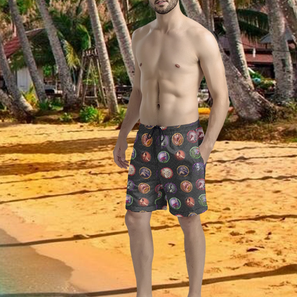 Villain Babes All-Over Print Men's Beach Shorts