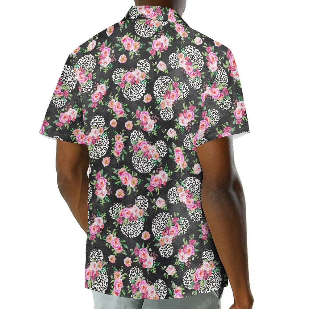 Floral Cheetah Black- Hawaiian shirt