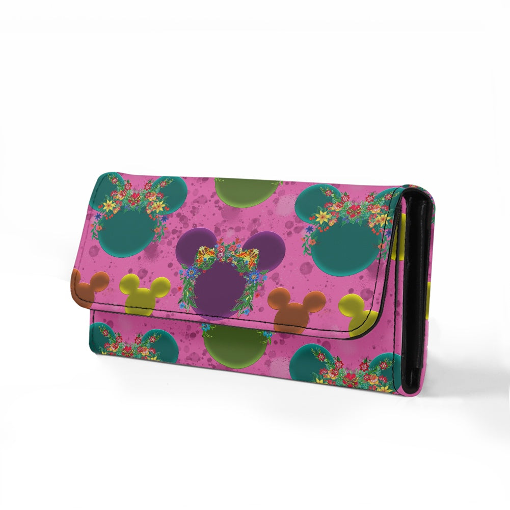 Neon Floral Ears Long Folding Wallet