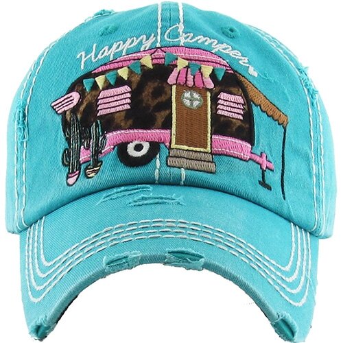 Happy Camper Hat- Aqua/Cheetah