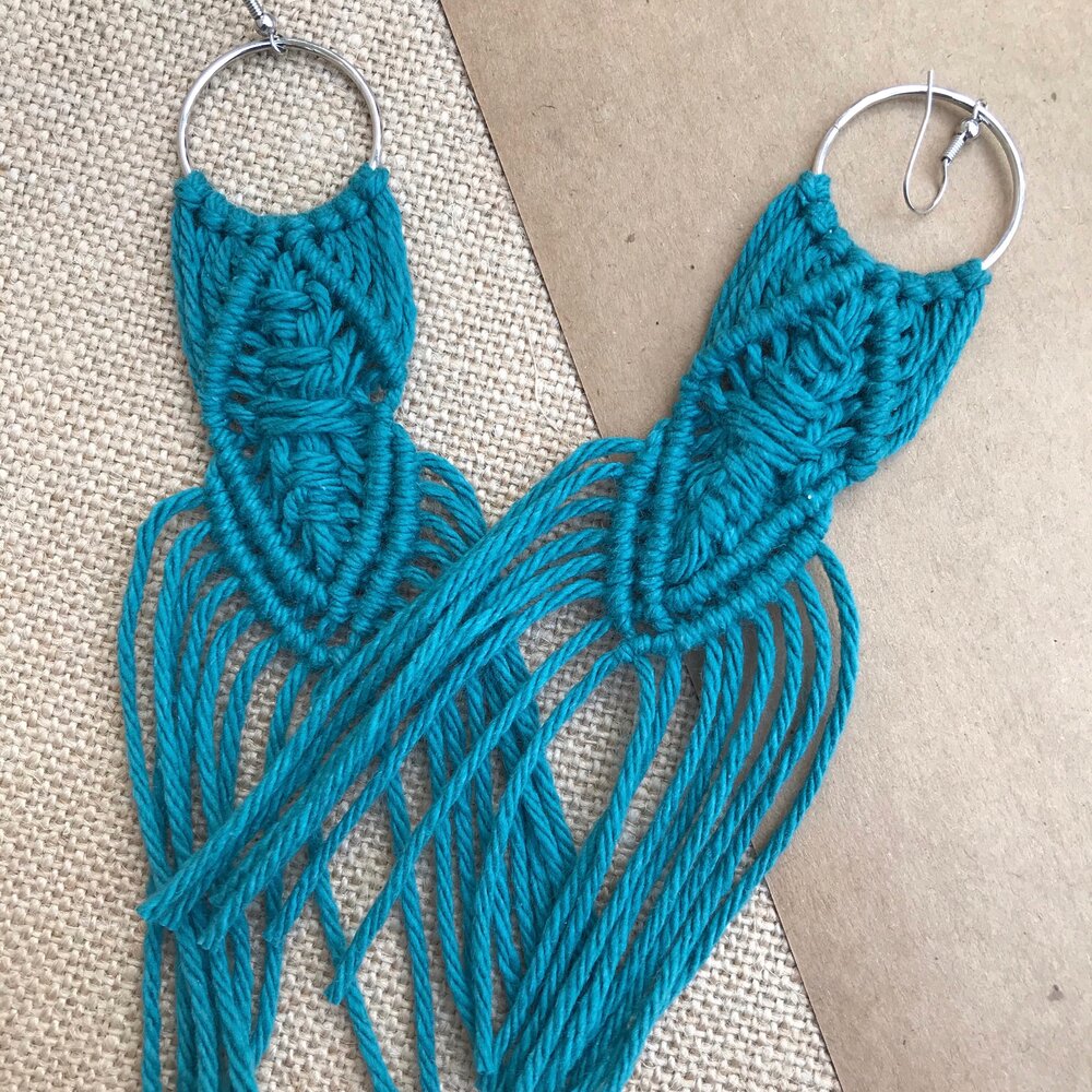 Aqua Knots Macramé Earrings