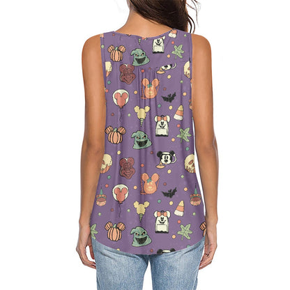 Boho Halloween Purple All-Over Print Women's Sleeveless V-Neck Top