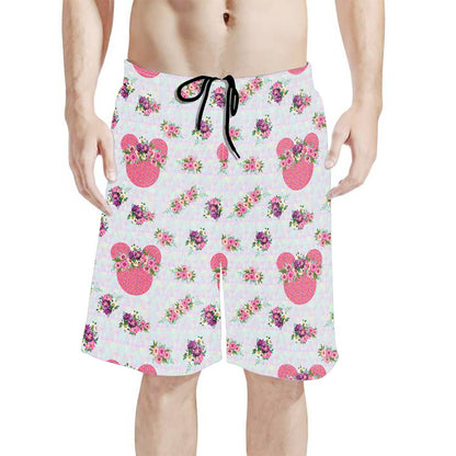 Pink Mouse Crown All-Over Print Men's Beach Shorts