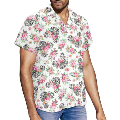 Floral Cheetah White- Hawaiian shirt