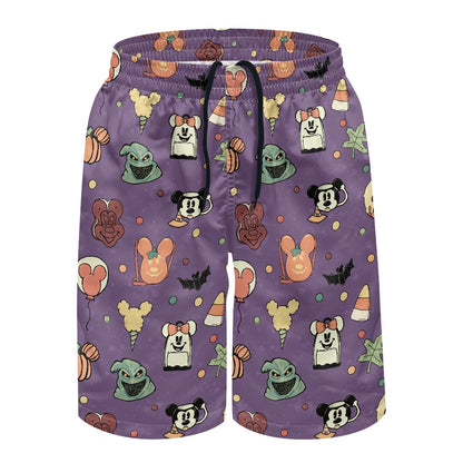 Boho Halloween Purple All-Over Print Men's Beach Shorts