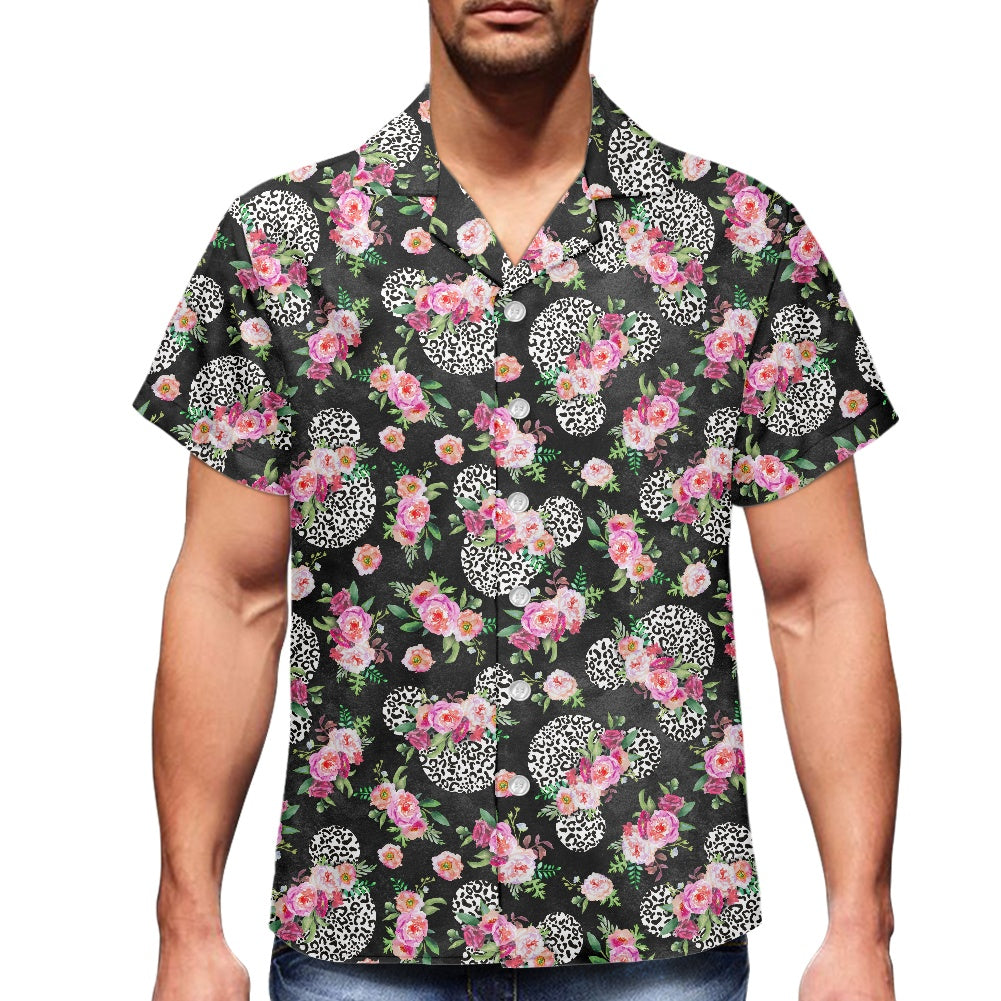 Floral Cheetah Black- Hawaiian shirt