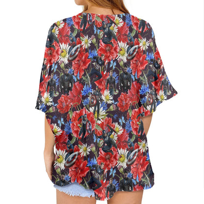 Floral Cap Women's cardigan chiffon shirt