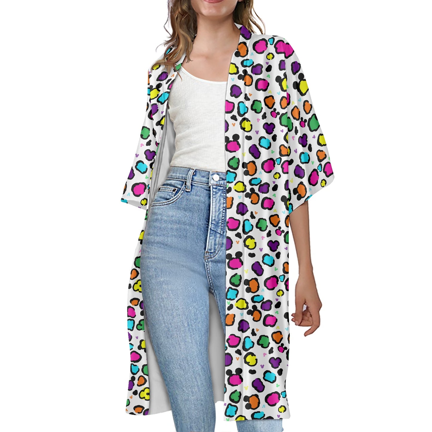 Neon Spots Women's Half Sleeve Kimono Cardigan