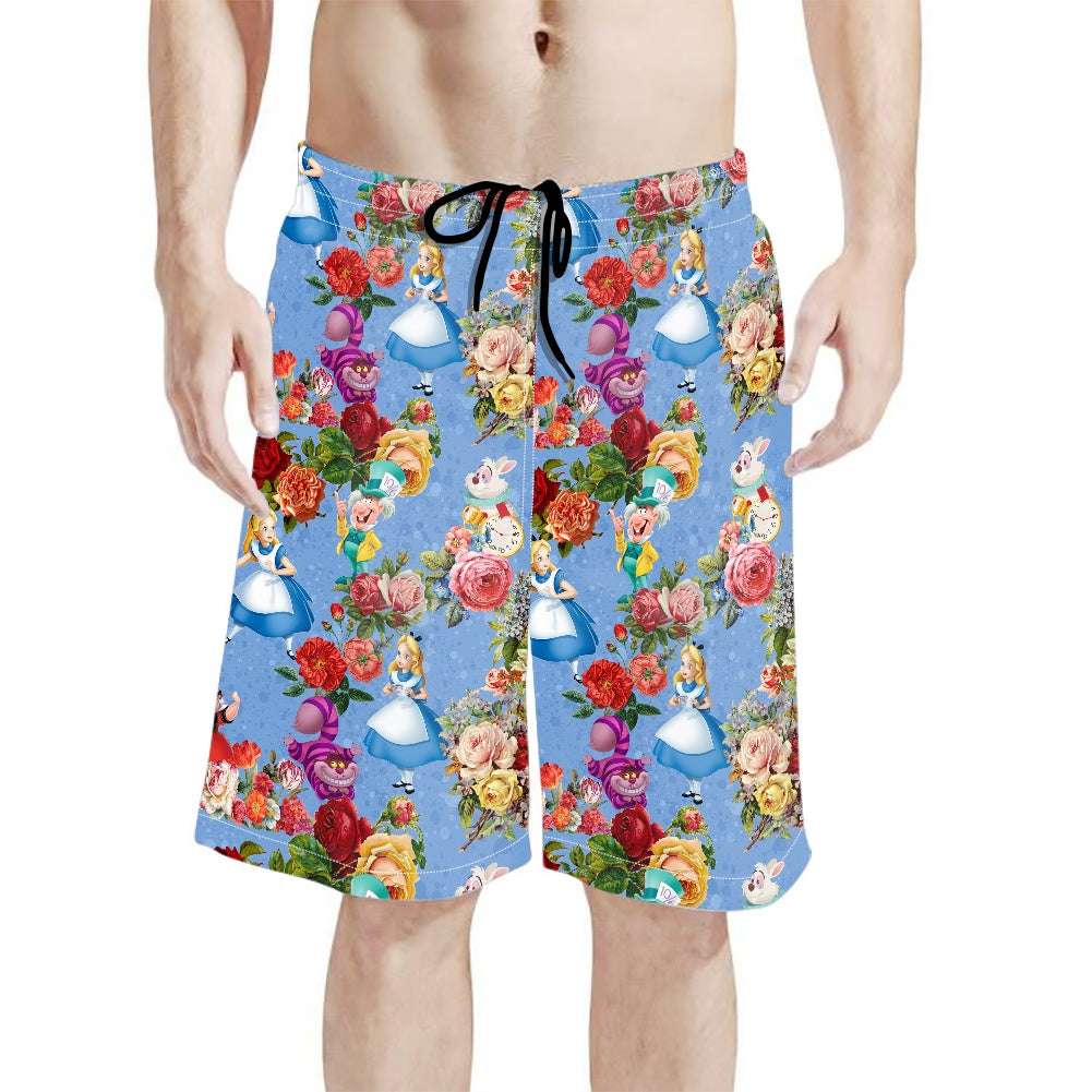 Wonderland All-Over Print Men's Beach Shorts