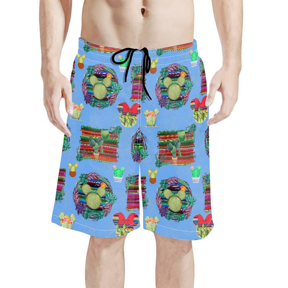 Mouse Cactus All-Over Print Men's Beach Shorts