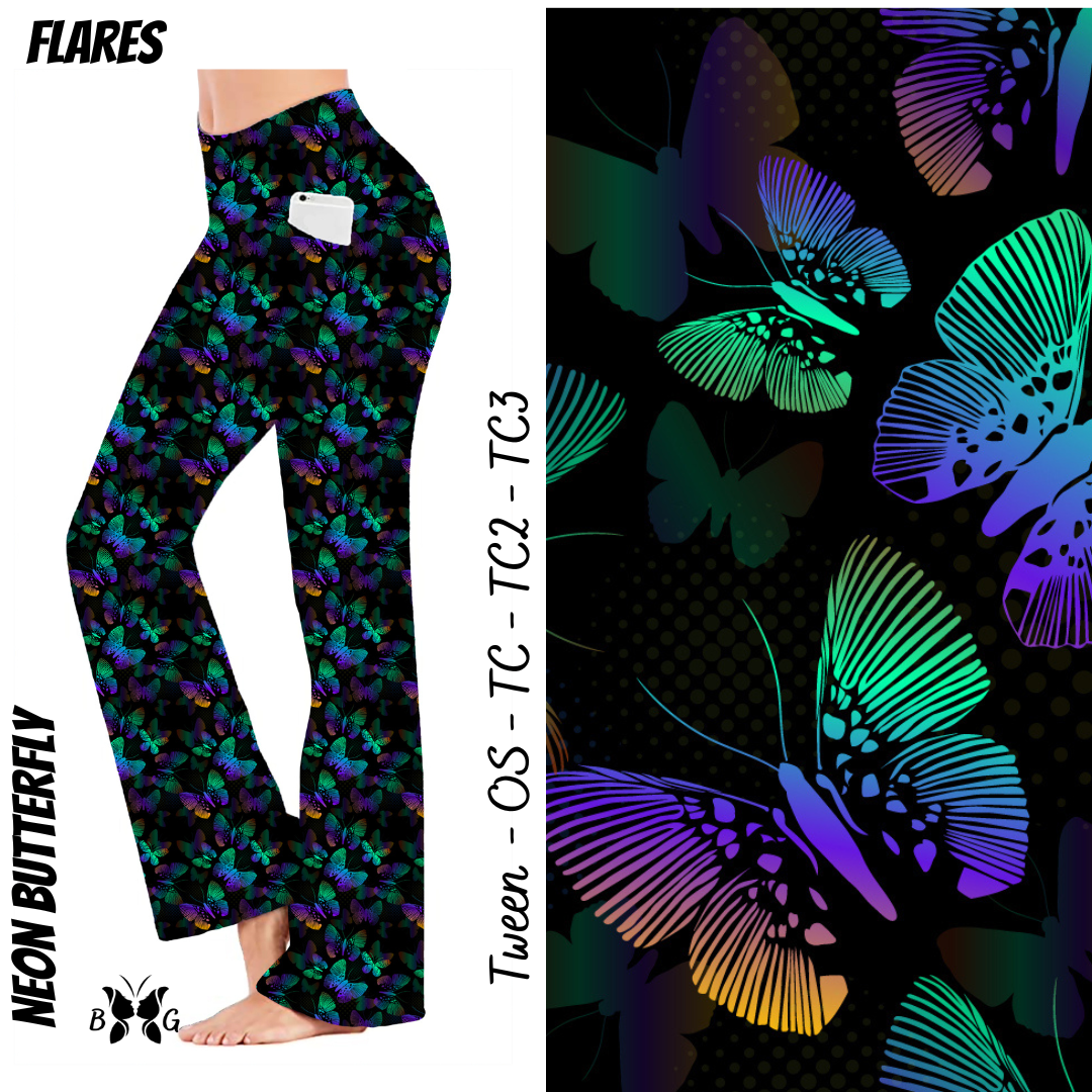 Neon Butterfly Yoga Flares with Pockets